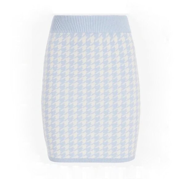 Express Houndstooth Strong Shoulder Pad Cropped Sweater Mini Skirt Set Plaid - Picture 7 of 8